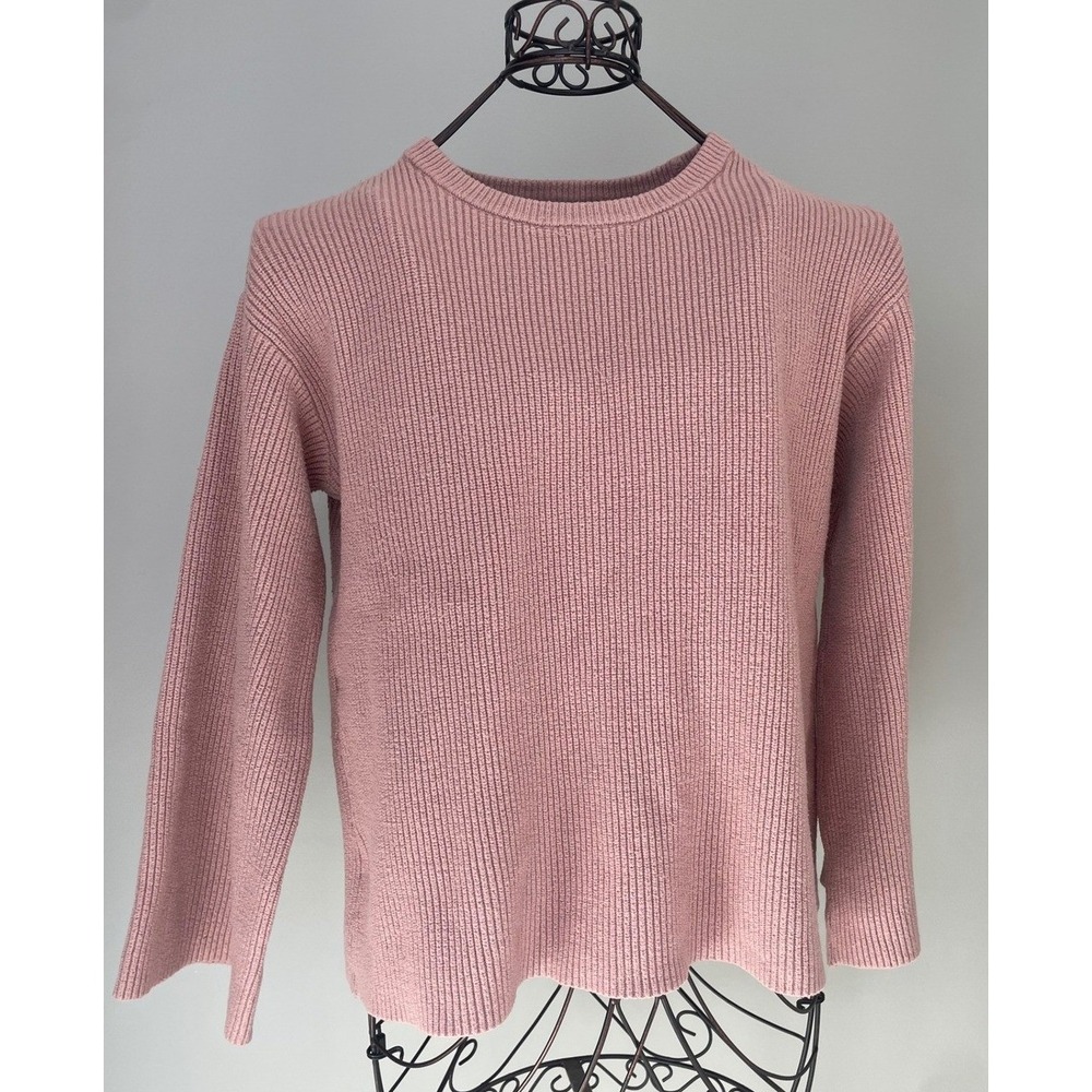 The Drop Alice Crewneck Back-Slit Ribbed Pullover Sweater Pink Oversized Medium